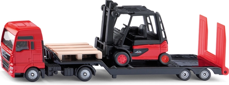Siku trekker MAN met dieplader en Linde heftruck