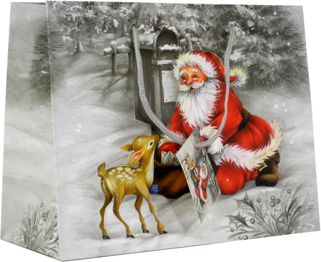 Kerstcadeautas Santa Claus, middelgroot (liggende/landscape), mix motieven - 1 stuk