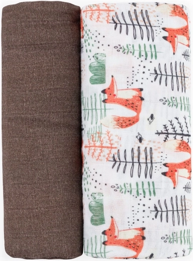 Petite&Mars bamboe mousseline inbakerdoeken misty forest fox 120 × 120 cm (2 stuks)