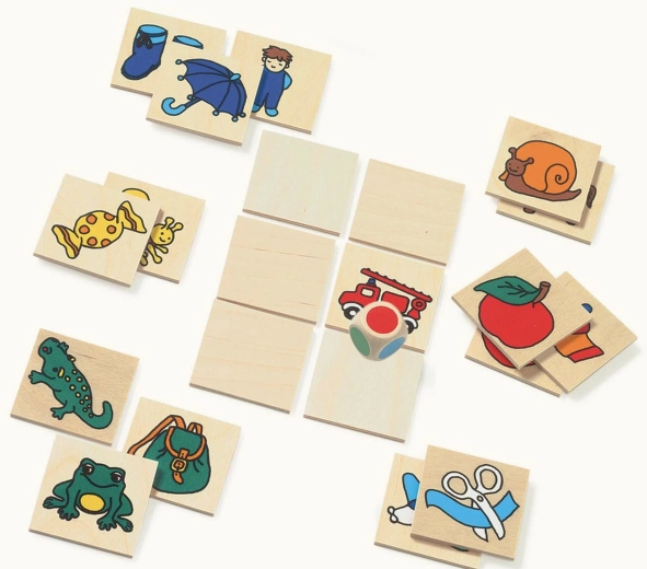 Houten memoryspel met dobbelsteen