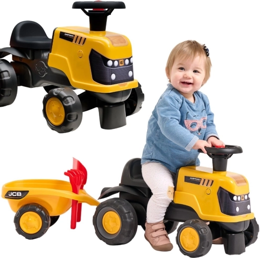 JCB Fastrac-trapauto met aanhanger, schepje en hark