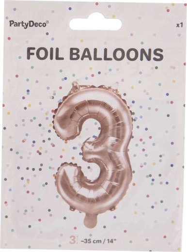 Folieballon cijfer 3 parelroze 35 cm