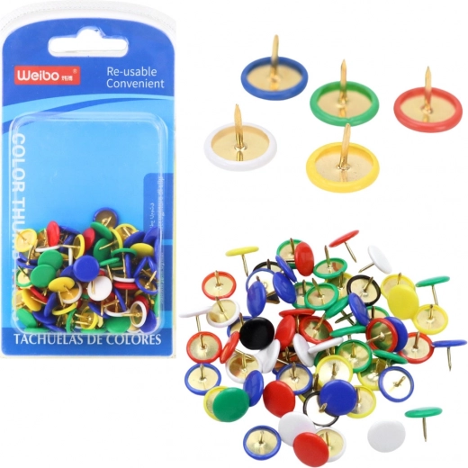 Set gekleurde punaises met platte kop 90 stuks