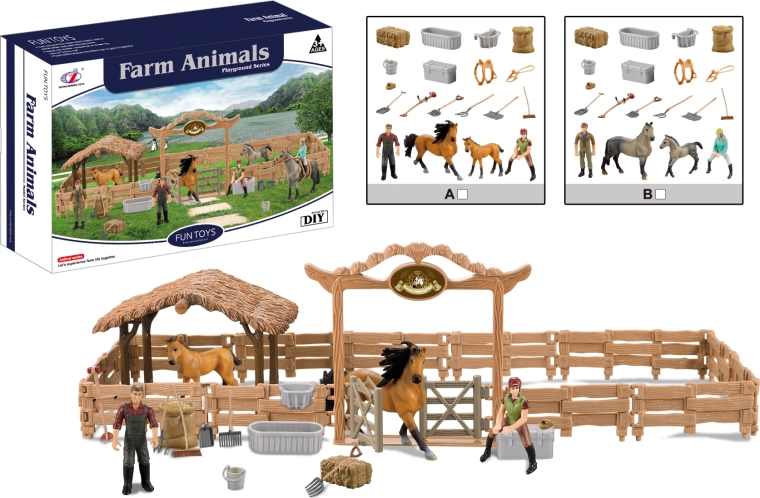 Grote paardenafsluiting met ruiter – boerderijdieren