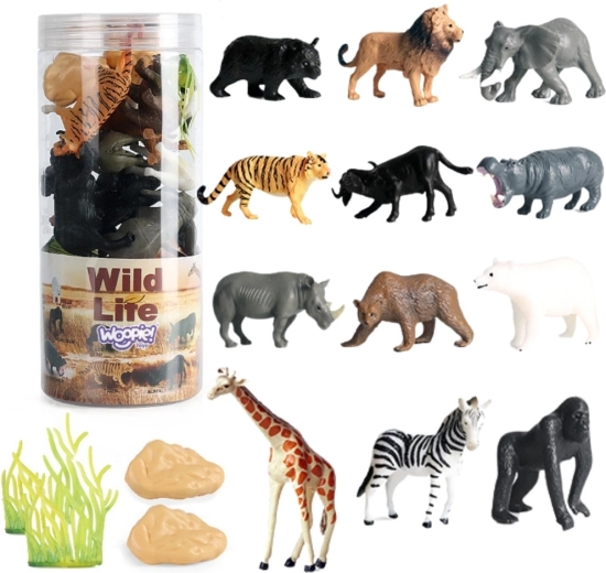 WOOPIE figuren van wilde dieren in een koker - 16 stuks