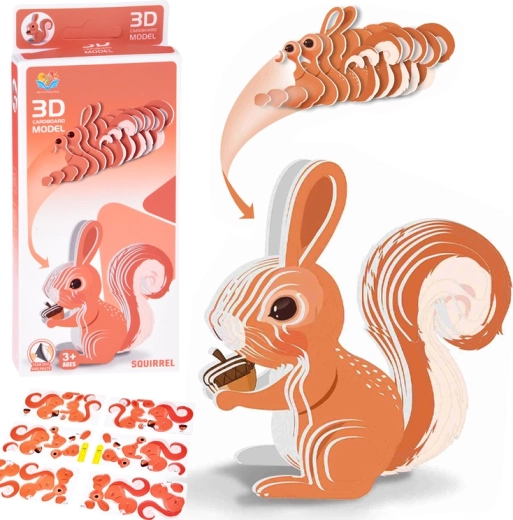 Puzzel 3D kartonnen model eekhoorn DIY, 35 stukjes