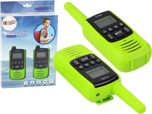 Compacte groene Walkie-Talkie met een bereik van 3 km voor communicatie onderweg