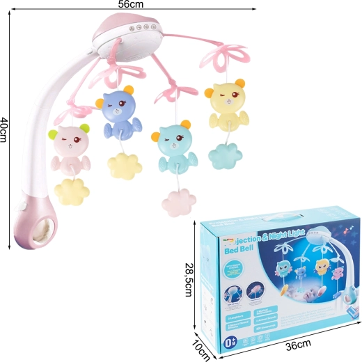 Mobiel voor boven het ledikant met projector en afstandsbediening, 500 melodieën