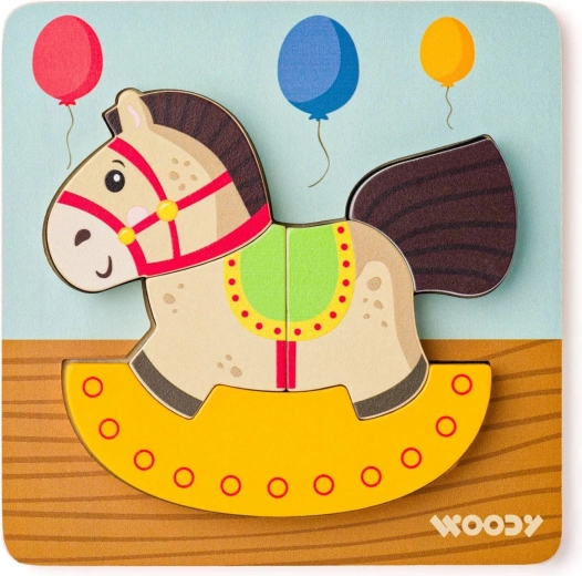 WOODY Baby houten insteekpuzzel met hobbelpaard – 5 stukjes