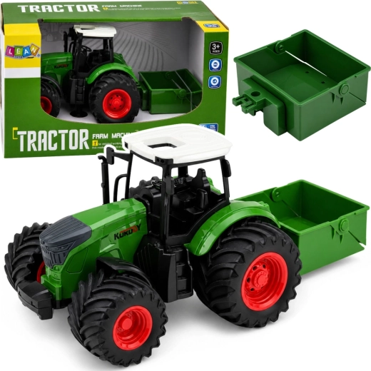 Boerentractor met kunstmeststrooier 1:24, groen, rubberen wielen