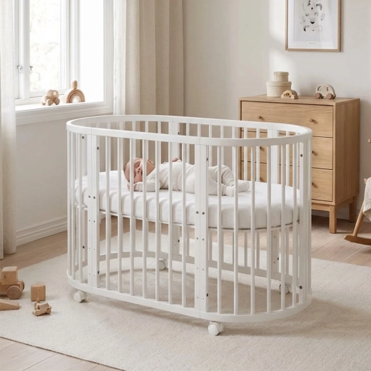 Meegroeibedje 3-in-1 ovaal met matras New Baby wit