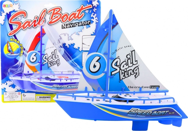 Blauwe drijvende boot op batterijen