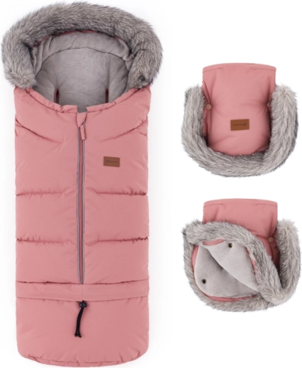 Petite&Mars winterset voetenzak Arctic 4v1 en kinderwagenhandschoenen Furry old rose