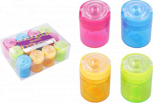 Puntenslijper voor twee potloden met transparant reservoir