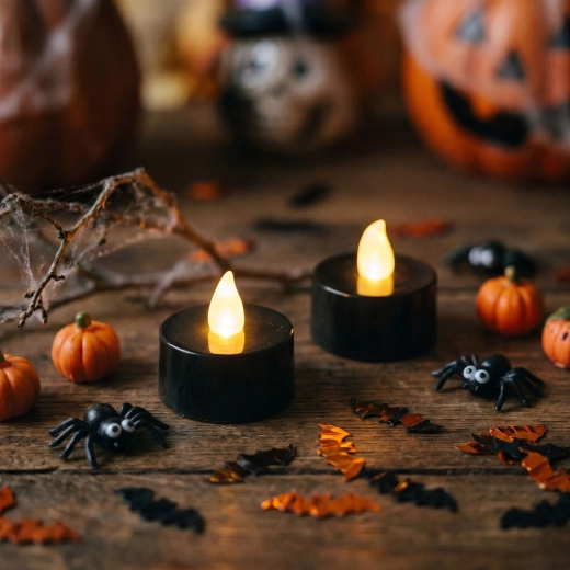 Halloween LED-theelichtjes zwart, 2 stuks