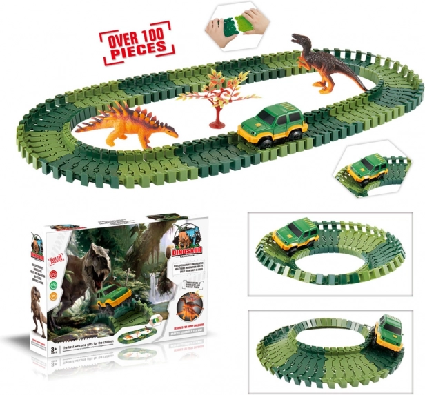 Variabele baan met dinosaurussen – 100 delen met lichtgevend autootje