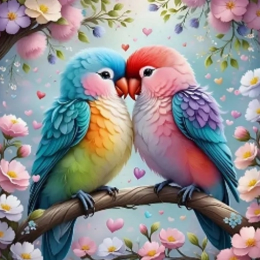 Norimpex diamant schilderen Verliefde vogeltjes 30 × 40 cm