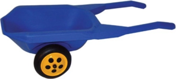 Rood kruiwagentje voor in het zand