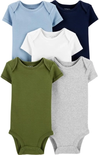 Carter’s babyromper met korte mouwen voor jongens, effen kleurenmix, 5 stuks, maat 56 (NB)