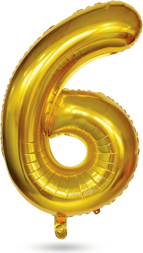 Verjaardagsfolieballon nummer 6 goudkleurig 40 inch
