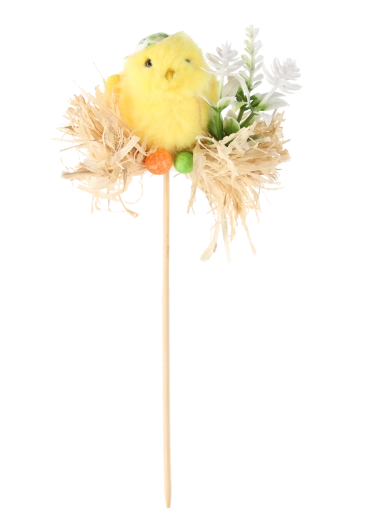 Paasprikker met kuiken in rieten nest 5 × 23 cm, mix van 3 designs (12 stuks)
