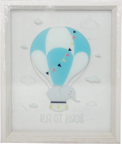 Schilderij met ballon en olifantje in transparante lijst 25×30 cm