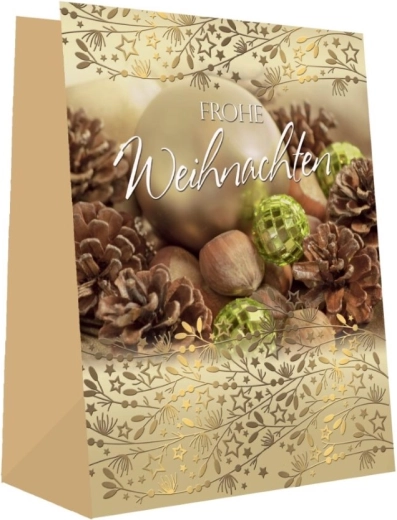 Kerstcadeautas met motief van kaarsen en versieringen - groot - 1 stuk