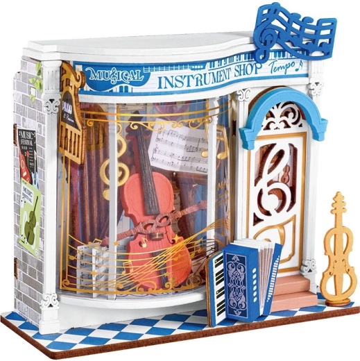 RoboTime miniatuur muziekinstrumentenwinkel – 3D houten bouwpakket
