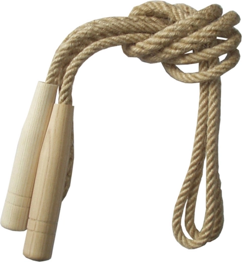 Klassiek springtouw van jute met houten handgrepen 3 m - 1 stuk