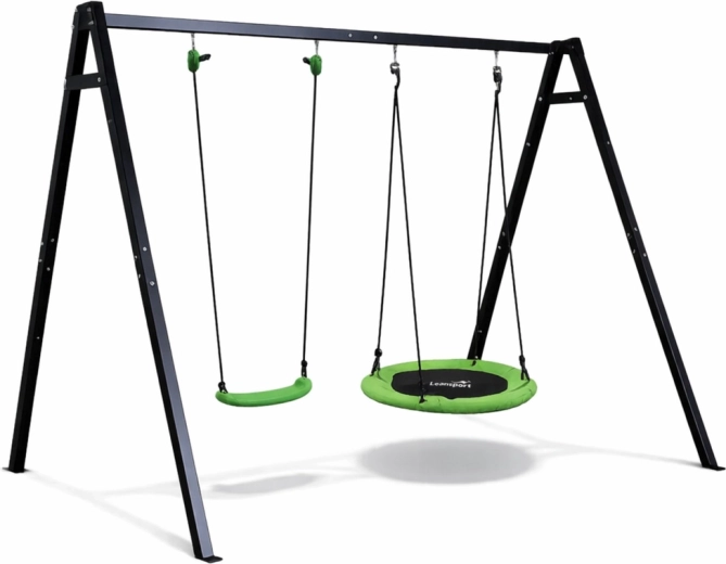 Tuinsschommel 2-in-1 met frame, nest en zitje, zwart, 260 × 210 × 173 cm