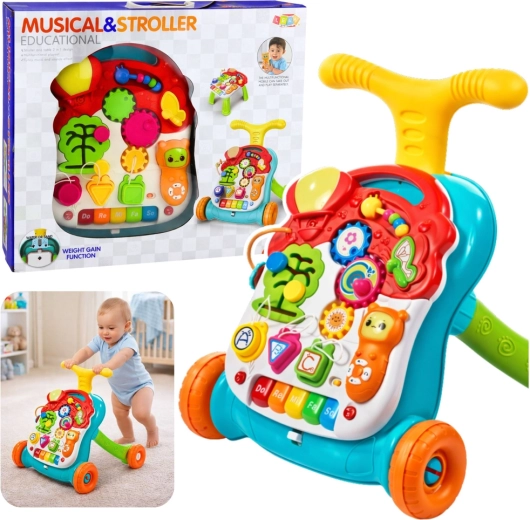 Loopwagen en speeltafel 5-in-1 met interactief paneel – multicolor