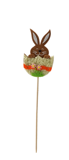 Paasdecoratie op prikker, konijntje in eierschaal 6 × 10 cm, mix van kleuren
