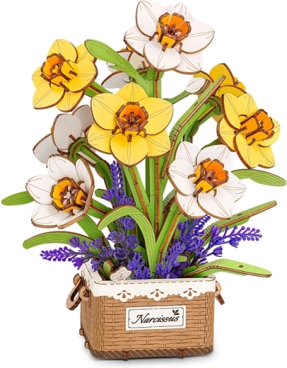Robotime Rowood 3D houten bouwpakket Narcissen in een mandje