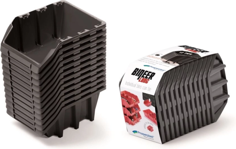 Set opbergboxen Bineer Long, 12 stuks, 190 × 77 × 120 mm, zwart