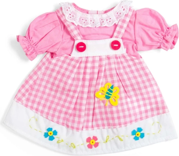 Bigjigs Toys roze geruite jurk met schortje voor pop van 34 cm
