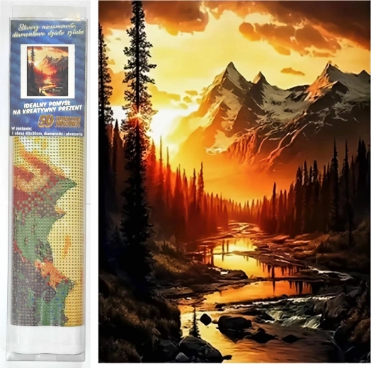 Diamond painting - Bergrivier bij zonsondergang 30x40 cm