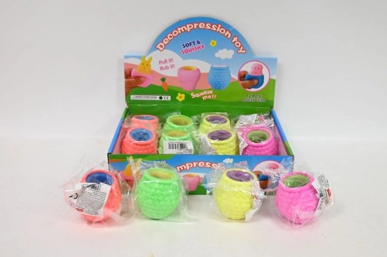 Antistress knijpspeeltje (squeeze) in verkoopdisplay (12 stuks)