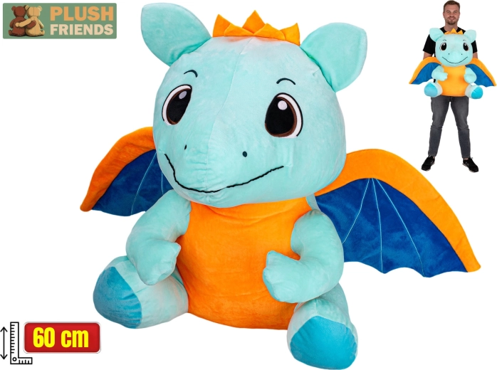 Plush Friends lichtblauwe pluchen draak 60 cm (zittend)
