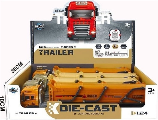 Metalen vrachtwagen met oplegger, licht en geluid, 39 cm - 1 stuk