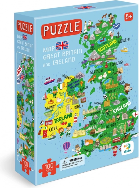Puzzelkaart van het Verenigd Koninkrijk en Noord-Ierland 100 stukjes DODO