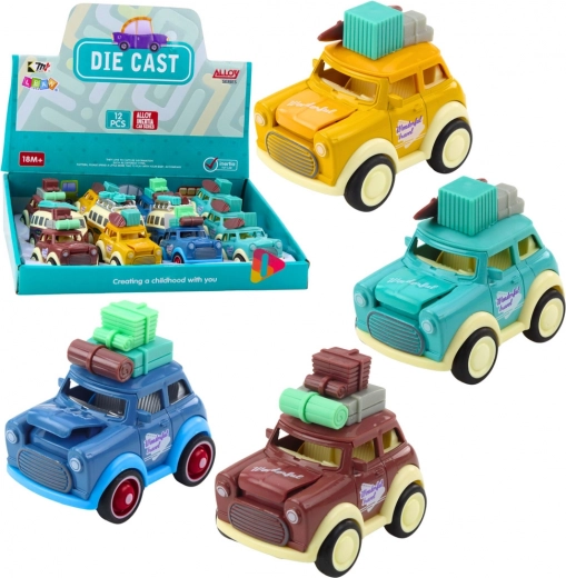 Metalen retro reisautootje met frictieaandrijving en stuiterende motorkap