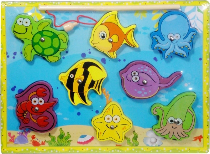 Houten puzzel met magnetische hengel – zeedieren