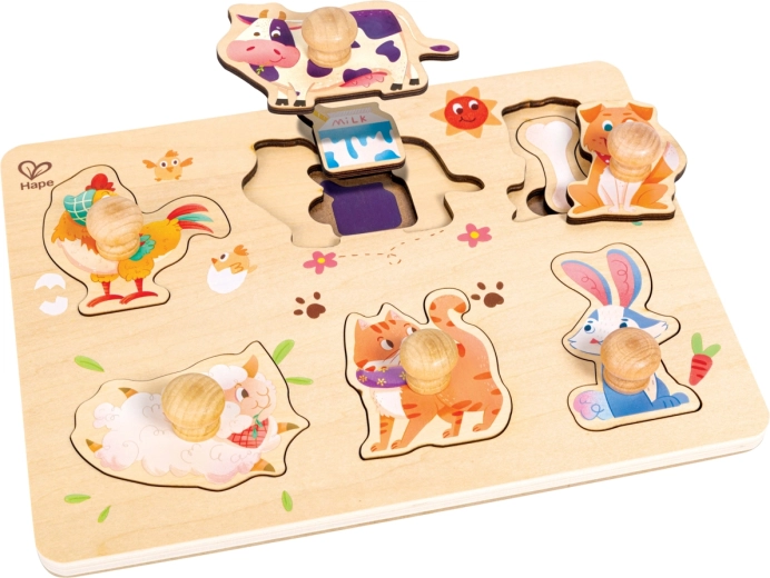 Houten gelaagde puzzel Boerderij met knopjes Hape