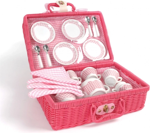 Tidlo theepicknickset in een roze rieten mand