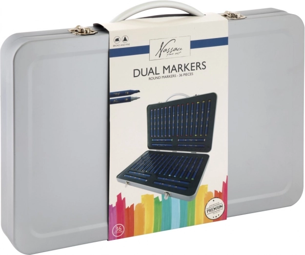 Set van dubbelzijdige stiften 36 stuks in metalen koffer