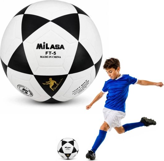 Trainingsvoetbal Milasa maat 5, 22 cm, zwart-wit