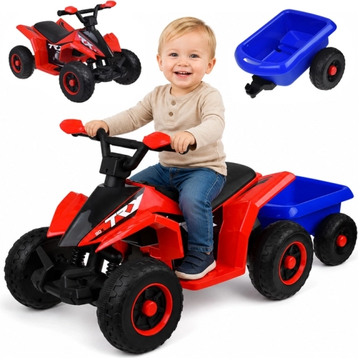 Kinder elektrische quad op accu met aanhanger met licht- en geluidseffecten – Rood