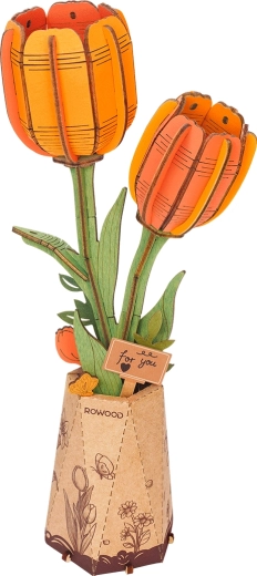 Robo time 3d houten puzzel oranje tulp