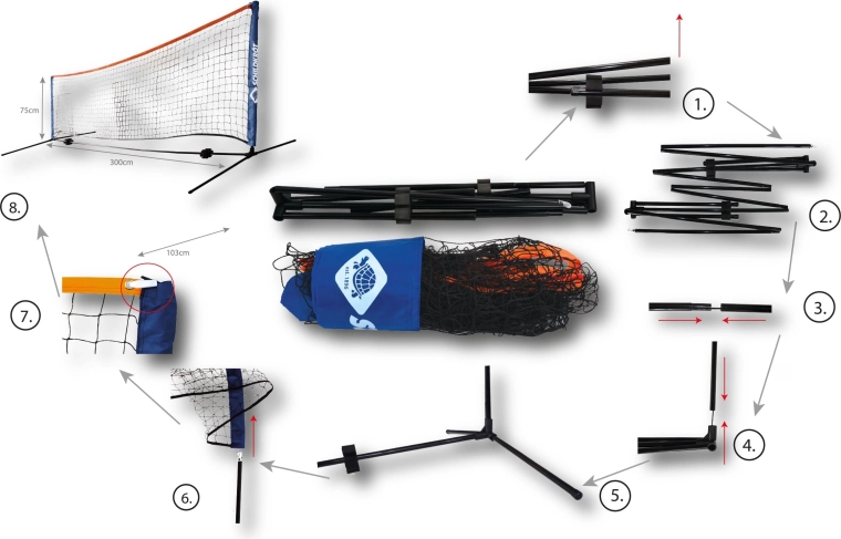 Schildkröt-tennisset met draagbaar net