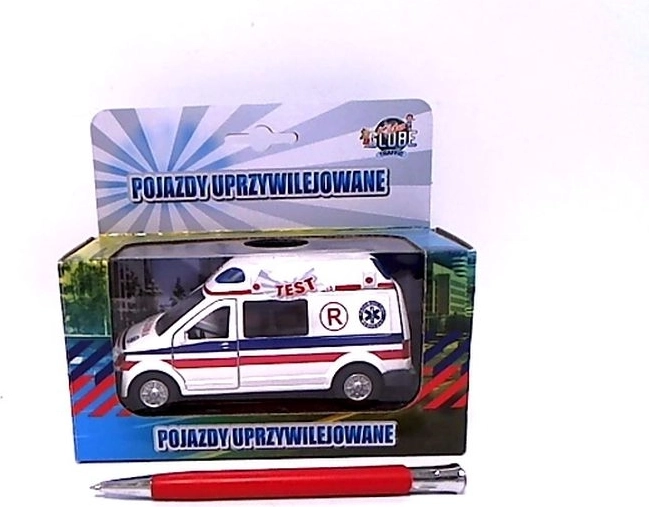 Witte metalen ambulance met licht en geluid 14 cm